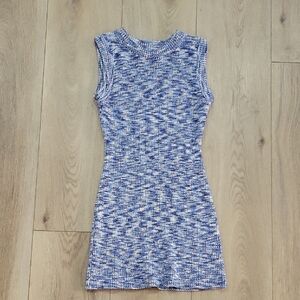 Elegant Blue Patterned Sleeveless Mini Dress